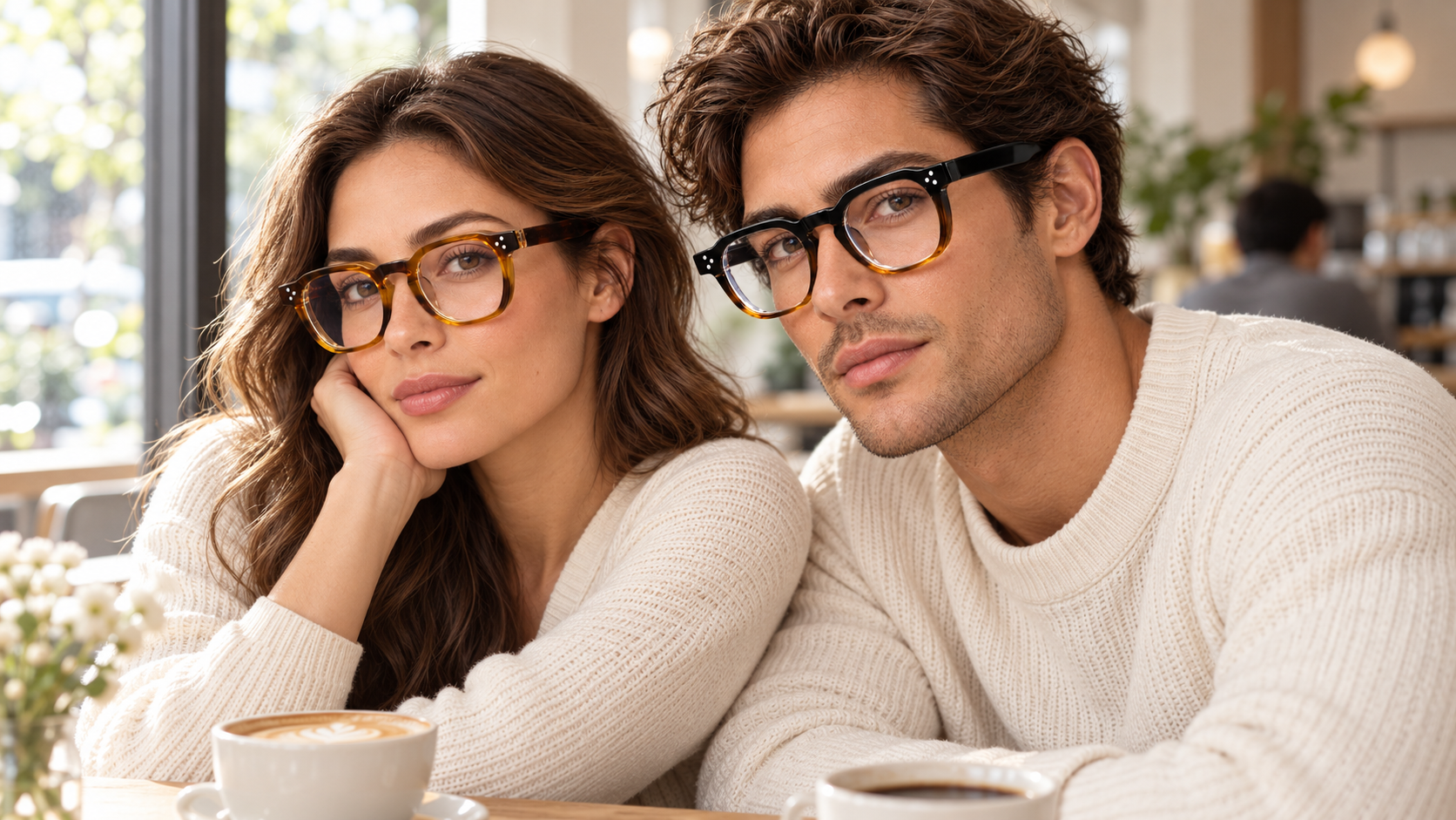 Paar im Café mit Brillen